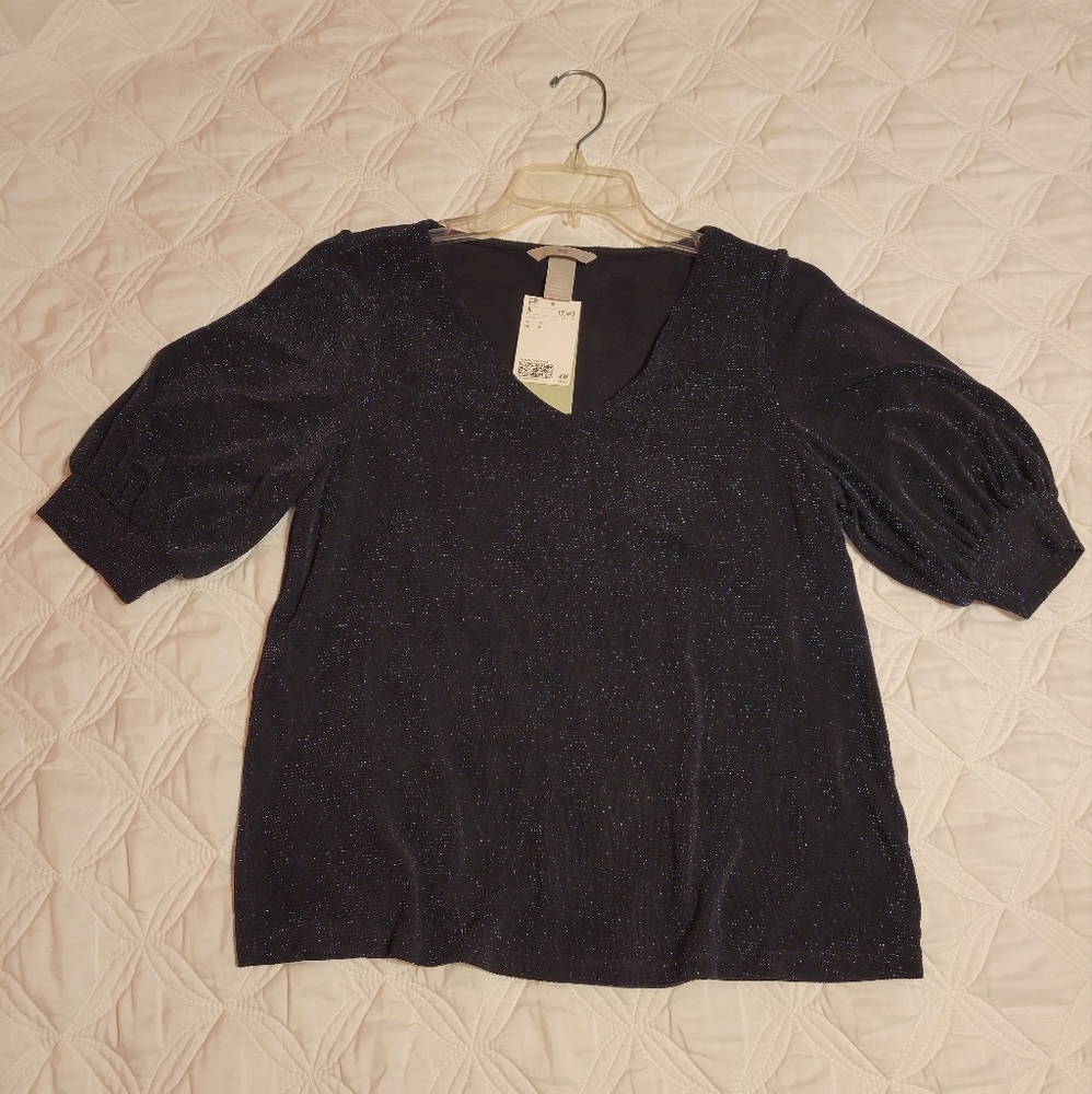 NWT H&M Sparkly navy blue blouse